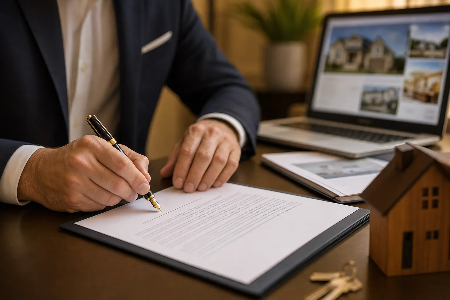 Real estate agent signing a mortgage document